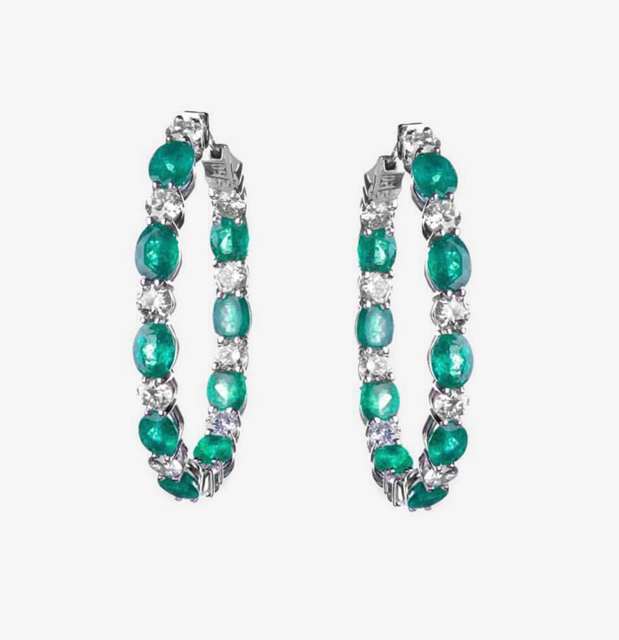 Emerald and diamond hoops