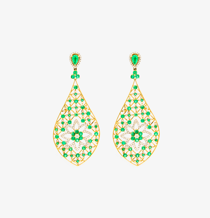 Emerald Lace Diamond Drop Earrings