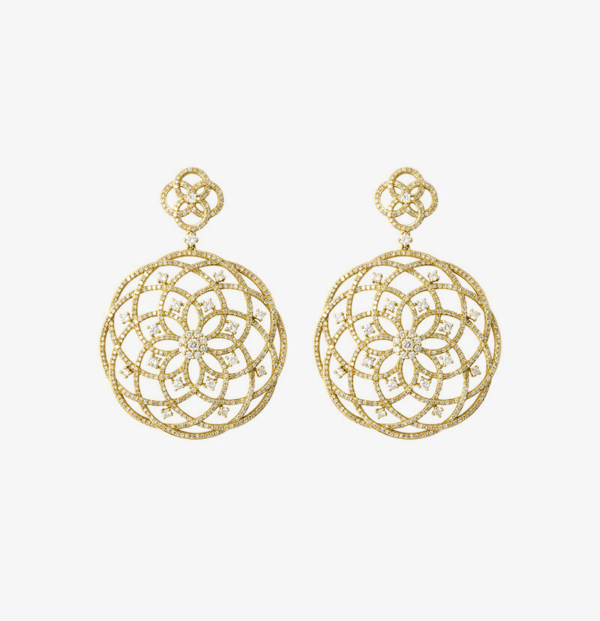 1.Golden Mandala Diamond Drop Earrings
