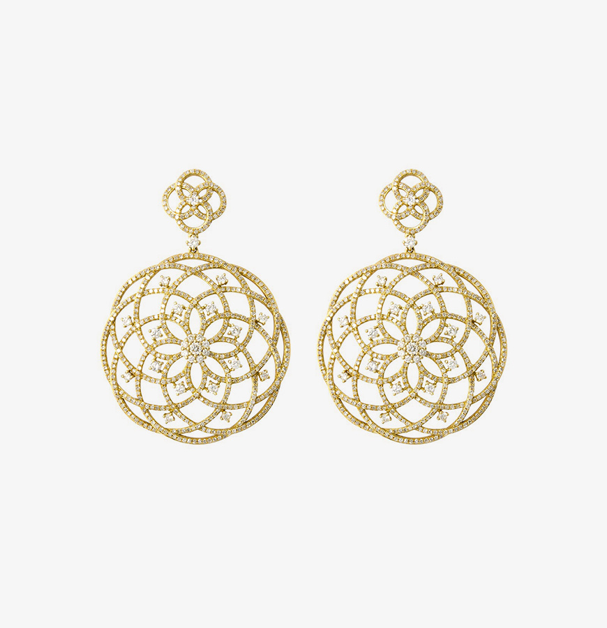 Golden Mandala Diamond Drop Earrings