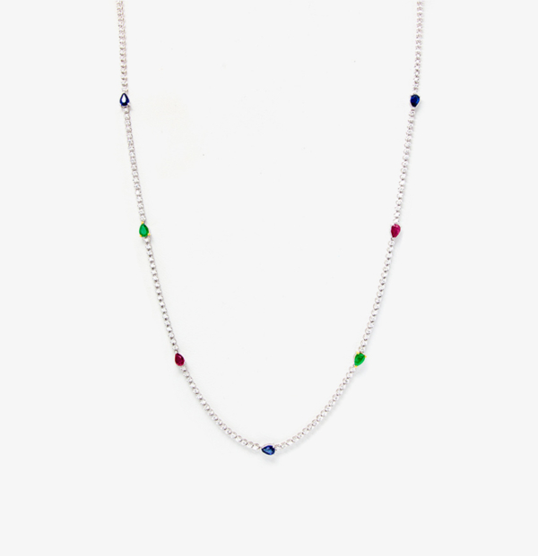 1.Ruby, Emerald & Sapphire Tennis Necklace