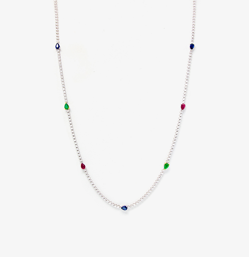 Ruby, Emerald & Sapphire Tennis Necklace
